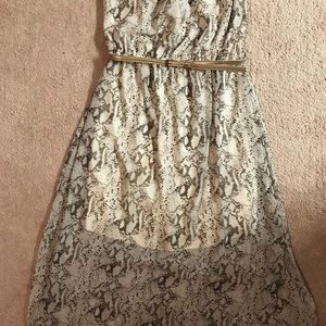 Snakeskin print tea length strapless dress